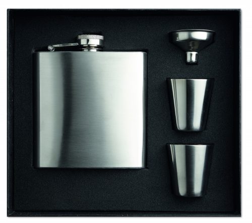 SLIMMY FLASK SET Laposüveg poharakkal, fakó ezüst